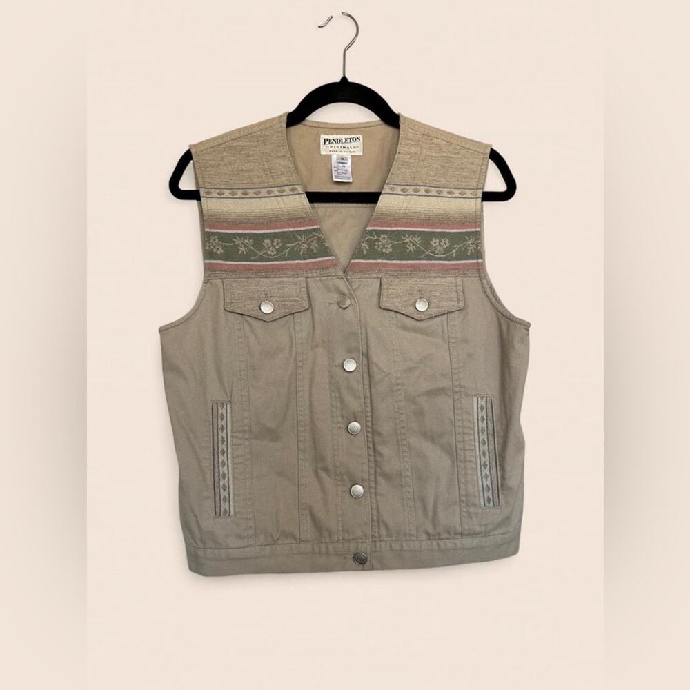 Vintage Pendleton Originals Cotton Canvas Vest Pastel Wool Trim Southwestern M